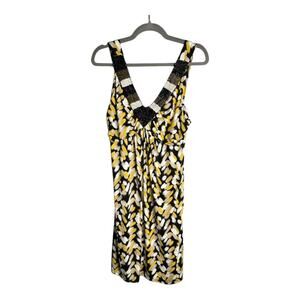 Style & Co Yellow and Black Print Sleeveless V Neck Dress With Beading Size L